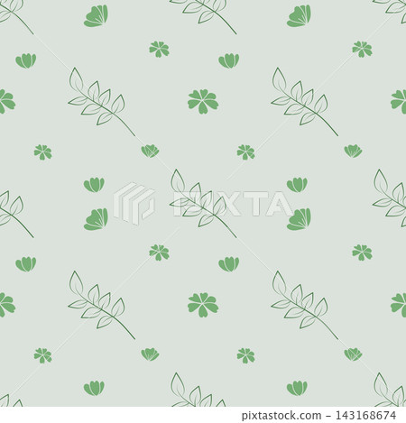 Botanical tree branch seamless pattern green leaves repeating tile texture element sticker print visual graphic clipart artwork design icon illustration 143168674