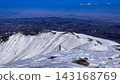 A panoramic view from the summit of Mount Iwaki, still covered in snow, showing the ridge of the Akakura route and the Tsugaru Plain stretching out below. 143168769