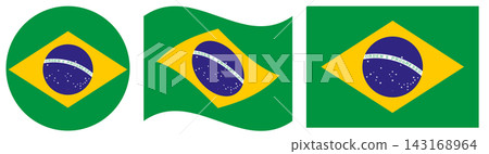 Flags of Brazil collection. Round flag of Brazil isolated in circle and waving shape. Flags of Brazil collection. Round flag of Brazil isolated in circle and waving shape. 143168964