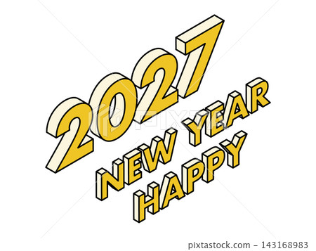 等距設計 3D 新年快樂 2027 標誌(黃色) 等距設計 3D 新年快樂 2027 標誌(黃色) 143168983