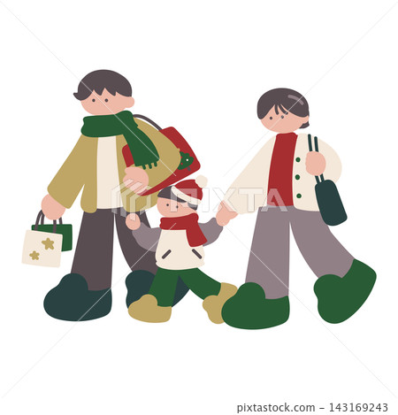 Hand-drawn vector illustration of a family shopping for Christmas. Hand-drawn vector illustration of a family shopping for Christmas. 143169243
