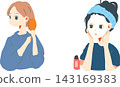 A set of illustrations depicting women's beauty and hair care. 143169383
