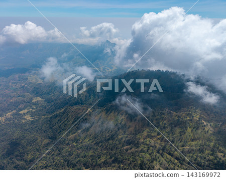 Aerial Mount Ijen Mountain Landscape Shrouded in Clouds Aerial Mount Ijen Mountain Landscape Shrouded in Clouds 143169972