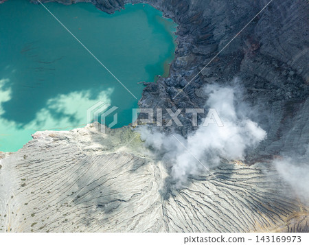 Aerial Panorama of Mount Ijen Crater Lake and Volcanic Terrain Aerial Panorama of Mount Ijen Crater Lake and Volcanic Terrain 143169973