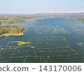 Aerial view of vast aquatic farming grids 143170006