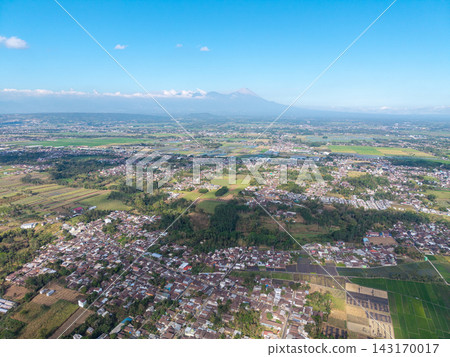 Vast Aerial View of Lush Fields and Villages Under Clear Sky 143170017