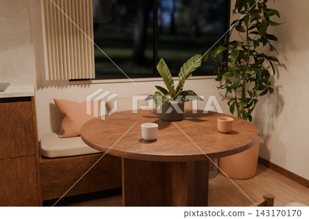 Cozy Japandi dining nook in the evening Cozy Japandi dining nook in the evening 143170170