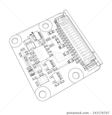 circuit board wireframe illustration. Vector circuit board wireframe illustration. Vector 143170707