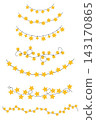 Yellow star garland set isolated on white background. Golden string lights, christmas star lights, and holiday borders for festive winter decoration 143170865