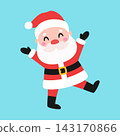 Cute Santa Claus character waving hands isolated on blue background. Kawaii winter holiday mascot in red suit for Christmas greeting card, banner, and design 143170866