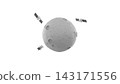 Three satellites around stylized moon over white background, 3d redner 143171556