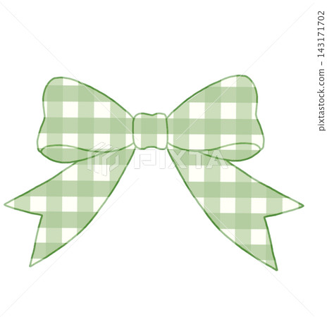 Pastel green gingham ribbon bow check fabric tie element sticker print visual graphic clipart artwork design icon illustration 143171702