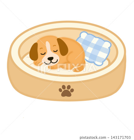 Cute dog sleeping in pet bed cozy puppy relaxation element sticker print visual graphic clipart artwork design icon illustration Cute dog sleeping in pet bed cozy puppy relaxation element sticker print visual graphic clipart artwork design icon illustration 143171703