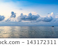 low clouds in dark blue sky over sea water at dusk 143172311