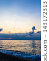 dark sunset sky with clouds and pink setting sun 143172313