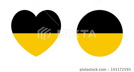 Civil circle, heart flag Baden-Wurttemberg province Germany. Province of Germany Baden-Wurttemberg flag heart, round badge, icon, sticker set. Flag region Baden-Wurttemberg banner. Civil circle, heart flag Baden-Wurttemberg province Germany. Province of Germany Baden-Wurttemberg flag heart, round badge, icon, sticker set. Flag region Baden-Wurttemberg banner. 143172593