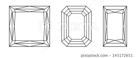 Diamond Princess, Emerald cut flat shapes. Gemstone outline simple icons for jewellery design, branding, packaging, logo. Princess, Emerald brilliant cut patterns. Set of Design diagrams. Diamond Princess, Emerald cut flat shapes. Gemstone outline simple icons for jewellery design, branding, packaging, logo. Princess, Emerald brilliant cut patterns. Set of Design diagrams. 143172651