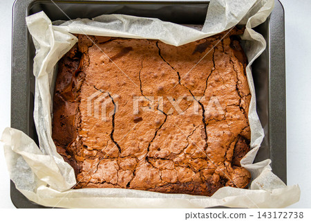 Baked brownie chocolate cake in pot Baked brownie chocolate cake in pot 143172738