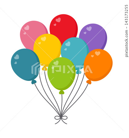 Colorful Balloon Bouquet with Eight Bright Party Balloons and Heart Details, Festive Birthday Celebration Decoration, Cheerful Greeting Design for Wedding, Anniversary, Event and Party Invitations Colorful Balloon Bouquet with Eight Bright Party Balloons and Heart Details, Festive Birthday Celebration Decoration, Cheerful Greeting Design for Wedding, Anniversary, Event and Party Invitations 143173255