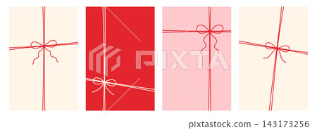 Elegant gift wrapping collection with red ribbon and bow on cream, red and pink backgrounds, minimalist present decoration, festive packaging design, holiday greeting and Christmas gift concept 143173256