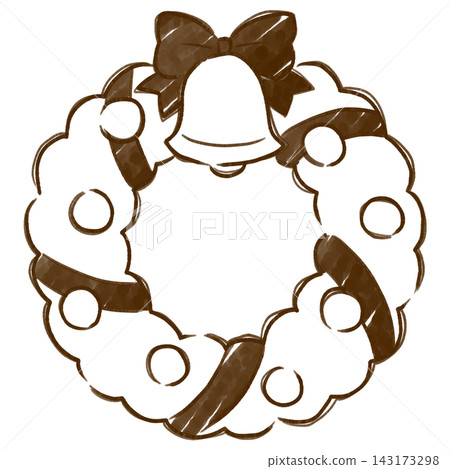 Hand-drawn style line art illustration of a Christmas wreath and bells. Hand-drawn style line art illustration of a Christmas wreath and bells. 143173298