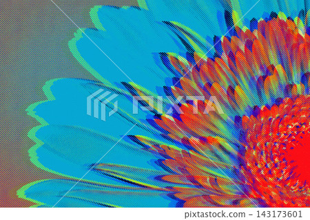 Abstract Blue and Orange CMYK Halftone Pop Art Flower Background for Festival Poster Design 143173601