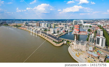 Aerial view of Loodswezen, MAS museum in Antwerp, Belgium Aerial view of Loodswezen, MAS museum in Antwerp, Belgium 143173756