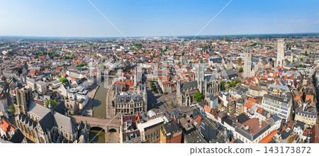 Panoramic aerial view of Ghent city center in Belgium 143173872