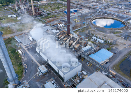 Aerial View of Industrial Cooling Tower Fan Stack at Power Plant Aerial View of Industrial Cooling Tower Fan Stack at Power Plant 143174000