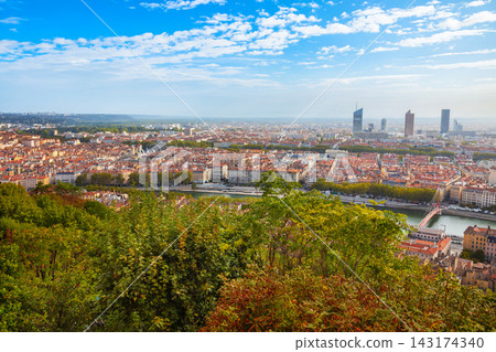 Aerial view of Lyon city centre with river in France Aerial view of Lyon city centre with river in France 143174340