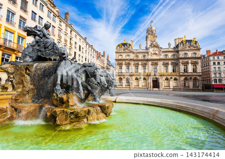 Bartholdi fountain on Place des Terreaux in Lyon city, France Bartholdi fountain on Place des Terreaux in Lyon city, France 143174414