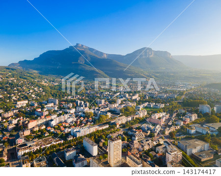 Panoramic aerial view Chambery city, Nivolet mountain in Savoie France 143174417