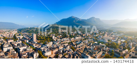 Panoramic aerial view Chambery city, Nivolet mountain in Savoie France Panoramic aerial view Chambery city, Nivolet mountain in Savoie France 143174418