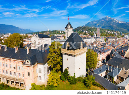 Panoramic aerial view Chateau des Ducs de Savoie in Chambery, France 143174419