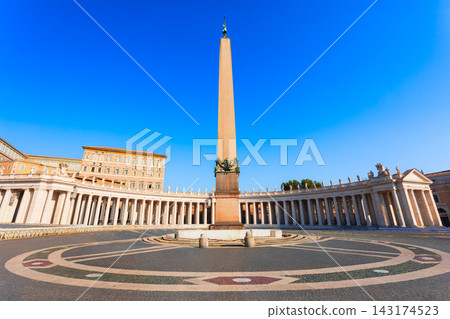 Piazza San Pietro colonnade and Vatican Obelisk in Vatican City 143174523