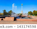 Fountain and Independence Monument in Dushanbe, Tajikistan 143174598