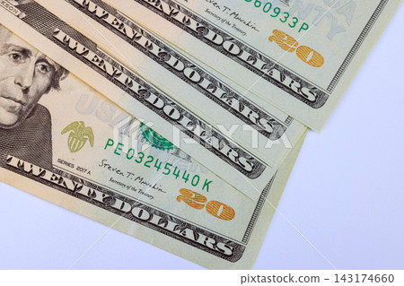 Stack of twenty dollar cash banknote close up issued by National Bank Stack of twenty dollar cash banknote close up issued by National Bank 143174660