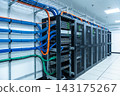 Modern server room with organized network cabling and rack mounted hardware infrastructure 143175267