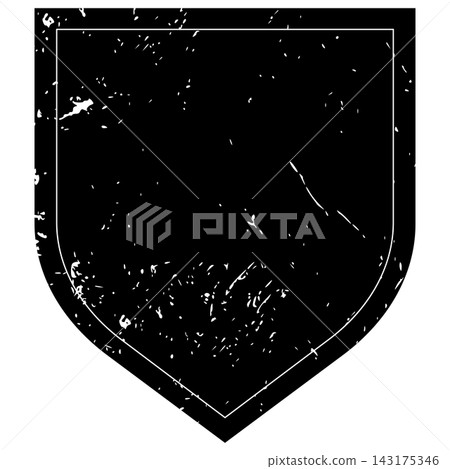 Flat style icon illustration of black distressed shield shaped grunge badge isolated on transparent background. Graphic design element clip art for vintage crest assets. Flat style icon illustration of black distressed shield shaped grunge badge isolated on transparent background. Graphic design element clip art for vintage crest assets. 143175346