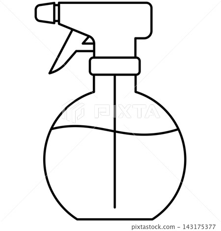 Line art icon illustration of rounded water spray bottle container isolated on transparent background. Graphic design element clip art for salon hair misting tools. Line art icon illustration of rounded water spray bottle container isolated on transparent background. Graphic design element clip art for salon hair misting tools. 143175377