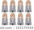 Office casual style: Female facial expression variations set (upper body and icons) 143175438