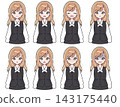 Female in black office uniform: Expression variation set (upper body and icons) 143175440