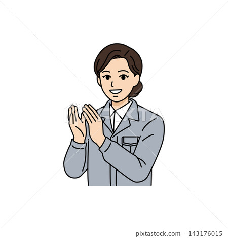 圖解:一位身穿灰色工作制服的女老闆面帶微笑,正在鼓掌。 圖解:一位身穿灰色工作制服的女老闆面帶微笑,正在鼓掌。 143176015