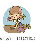 Children digging up sweet potatoes (wearing gym clothes and with a background). 143176618