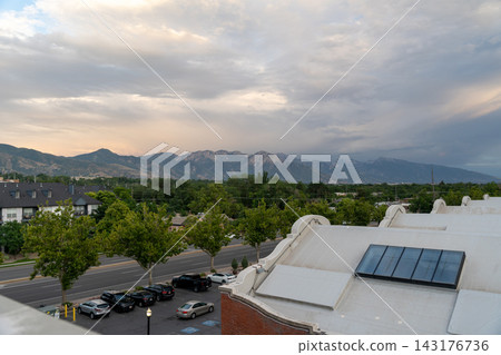 Views of Trolley Square and Salt Lake City, Utah. from atop a Parking Garage Views of Trolley Square and Salt Lake City, Utah. from atop a Parking Garage 143176736