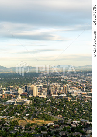 Sunset views of the Salt Lake Valley and Wasatch Range from Ensign Peak, Utah. Sunset views of the Salt Lake Valley and Wasatch Range from Ensign Peak, Utah. 143176786