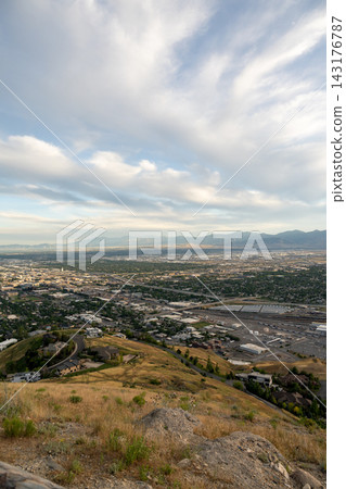 Sunset views of the Salt Lake Valley and Wasatch Range from Ensign Peak, Utah. Sunset views of the Salt Lake Valley and Wasatch Range from Ensign Peak, Utah. 143176787
