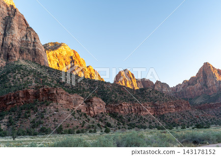Stunning views of red rock mountains at Zion National Park, Utah. Stunning views of red rock mountains at Zion National Park, Utah. 143178152