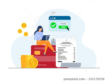 Pay your outstanding dues online. Credit card bill payment successfully, stock illustration. 143178356