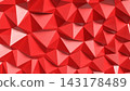 Vibrant Red Geometric Faceted Wall Background 3d render. 143178489